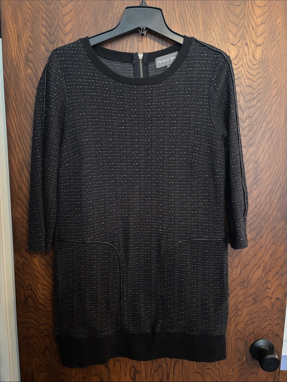 Michael Stars Black Metallic Thread Long Sleeve Sheath Dress